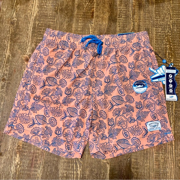 Men’s M Swim Trunks Beach Bros NWT 4 Way Stretch Leafy Floral Tangerine - Picture 14 of 14